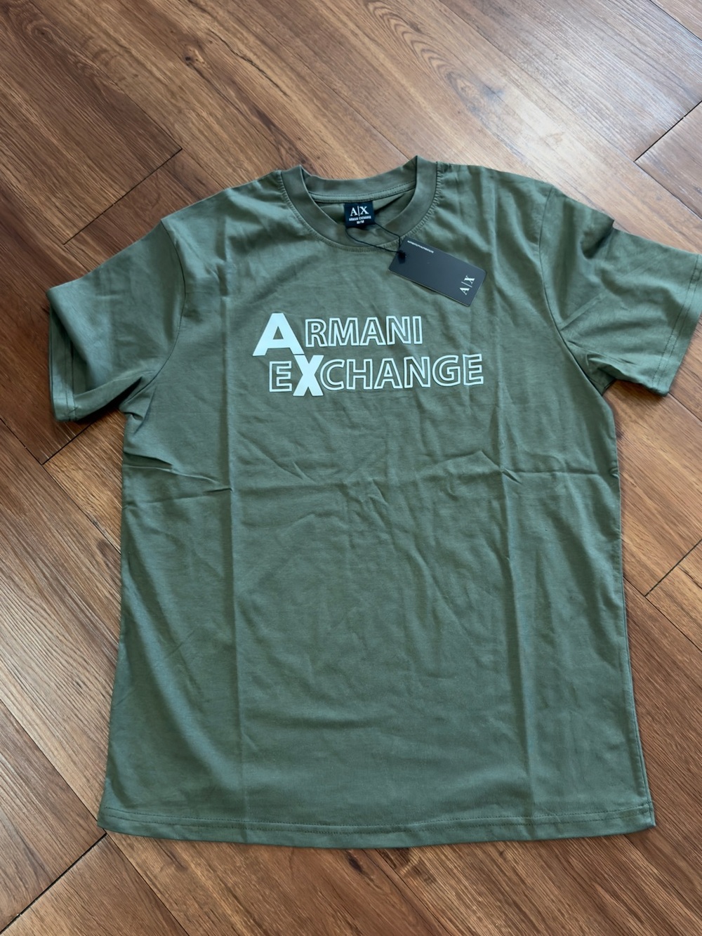 Armani Exchange Olive Green Logo Crew Tee
